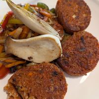 Buckwheat patties with grilled vegetables (without the hummus) at Café Derbl in Hallstatt