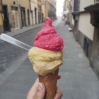 Peach, passionfruit and raspberry gelato at Sbrino in Florence