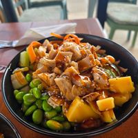 Vegan heura (fake chicken) poke bowl at Ohana Poke & Ice Cream in Mallorca
