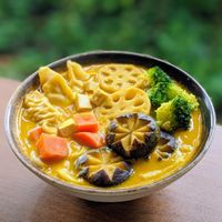 Vegan Golden Pumpkin Udon Soup with &SO Gyoza at The Plant Food  in Central Singapore