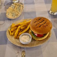 Beyond fish burger (requested as a burger) at Agora Greek Restaurant-Bar in Kos