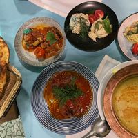 Different mezze dishes - taste the stuffed peppers!! at Hidden Garden  in Istanbul