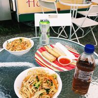 Chow mein and spring rolls. at Loving Hut Express in Ljubljana