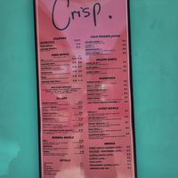 Menu at Crisp in Roatan