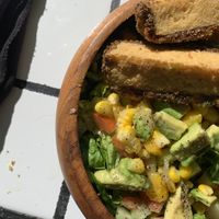 Salad with additional Katsu breaded tofu. 16 USD #Veganuary at Crisp in Roatan