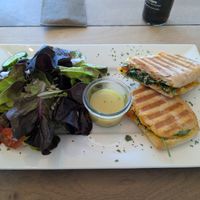 Faux Salmon Panini, big tasty salad 😋 at Rösterei Heer in Thun