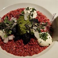 Roasted beetroots with buckwheat, kale humus at Restaurant Kuu in Helsinki