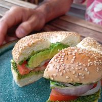 Pesto bagel at Ahimsa Sanctuary in Central Singapore