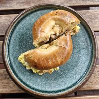Egg, Bacon & Cheese on Jalapeño Bagel:
Scrambled tofu, special sauce, smokey tempeh, mozzarella and cheddar cheese. at Ahimsa Sanctuary in Central Singapore
