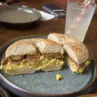 Vegan “egg” bagel with tempeh and tofu scrambleed eggs   at Ahimsa Sanctuary in Central Singapore