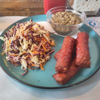 Vegan mici, bean paste and krautsalat at Cafeneaua Nației in Ploiesti