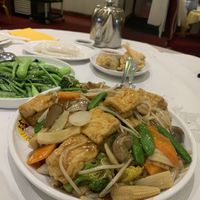 Ho fen with tofu and morning glory at Glamorous Chinese in Manchester