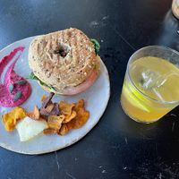 Vegan bagel and lemonade   at WE Sustainability Café in A Coruna