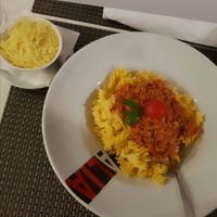 Vegan Bolognese and vegan cheese on the side at Louro & Salsa in Albufeira