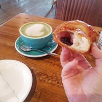 Berry croissant and matcha latte at 200 Degrees Coffee in Lincoln