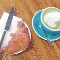 Matcha and croissant at 200 Degrees Coffee in Lincoln