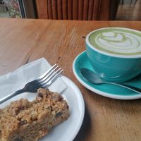 Flapjack and an oat matcha latte at 200 Degrees Coffee in Lincoln