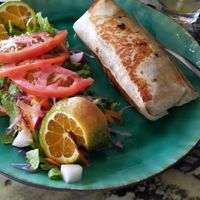 Vegetarian burrito (no cheese) with a salad at Soda Sánchez in Quepos