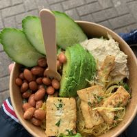 Peace Buddha bowl with marinated tofu, broad beans etc  at Kimmie's Kitchen in Ware