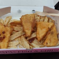 Very nice tofish and chips, would be even nicer I think if they wrapped the tofu in seaweed as that would've given a more fishy taste. at Papa's Fish and Chips in Cleethorpes
