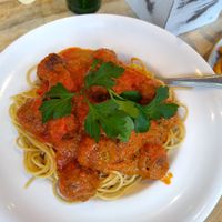 Spaghetti mit veganen Hackbällchen at Glashaus in Bad Schoenborn