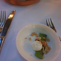 Amuse-bouche, flat bean and vegan feta cream at Le Jardin in Utrecht