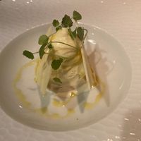 Dessert of passion fruit ice, coffee ice and white chocolate at Le Jardin in Utrecht