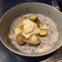Potato, pickle and sour cream at Le Jardin in Utrecht