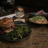 Vegan burger and vegan noodles  at Max's South Seas Hideaway in Grand Rapids