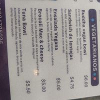 Section of the menu showing vegetarian choices at Sanu in Ibarra