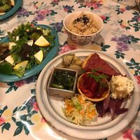 Set with salad, brown rice and small delicious portions of Japanese food. at Le Coccole in Osaka