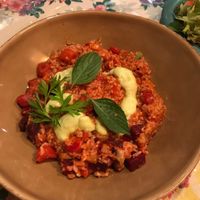 Vegan risotto with tomato and zuchini. at Le Coccole in Osaka