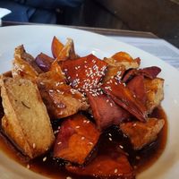 Ginger sesame tofu and sweet potatoes at House of Nanking in San Francisco