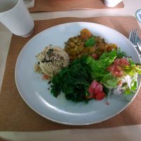 Lentil curry with couscous, salad and kale at Bancha in Portimao