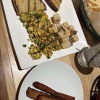 Tofu scramble w side of tempeh 15$. Felt like something lacking for the price  at Lager House in Detroit
