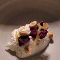 Joghurtmousse mir Randen; Ingwer & Haselnüsse at Riders Restaurant  in Laax