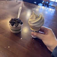 Two vegan vanillas, one in a cone and one with Oreos   at Gott's Roadside - 1 Ferry Building in San Francisco