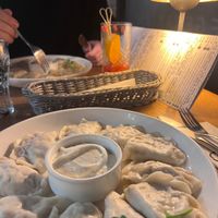 Smoked tofu dumplings & cheese dumplings. The mayo was amazing  at Pierogarnia Mandu in Gdynia