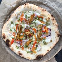 Chicken of the woods! Garlic mayo, chicken of the woods (mushroom), marinated paprika, red onion, walnut pesto at Bakgården in Karlstad