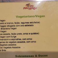 Vegan options section in the menu at Casa Mocambo in Lisbon