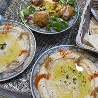 Falafel, babba ganush and hummus   at Palmira in Granada