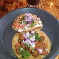 Tacos de "chuleta" y queso gratinado at Mictlan Antojitos Veganos in Mexico City