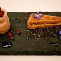 Feijoa Cheesecake: crispy plantain e'clair, barberries, aloe vera marmalade, sumac at Elizabeth's in Washington