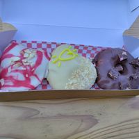 Cherry, lemon curd, and Rocky Road. Excellent! at Future Doughnuts in Bristol