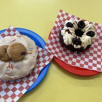 Milk and cookies and Black Forest donuts  at Future Doughnuts in Bristol