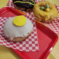 Three Easter themed doughnuts at Future Doughnuts in Bristol