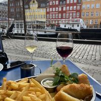 Location with French fries and a side of fried celery at Havfruen in Copenhagen