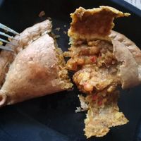 Cauliflower and chickpea pasty. I took this away to heat up and eat later. at The Port Cafe in Porthmadog