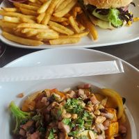 Impossible burger and Dragon Biwl with tofu at Twenty Two Taphouse in Sechelt