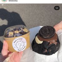 Vegan Brookie dough (brownie and cookie) and the Oreo notella cookie    at Maple & Dough in Guisborough